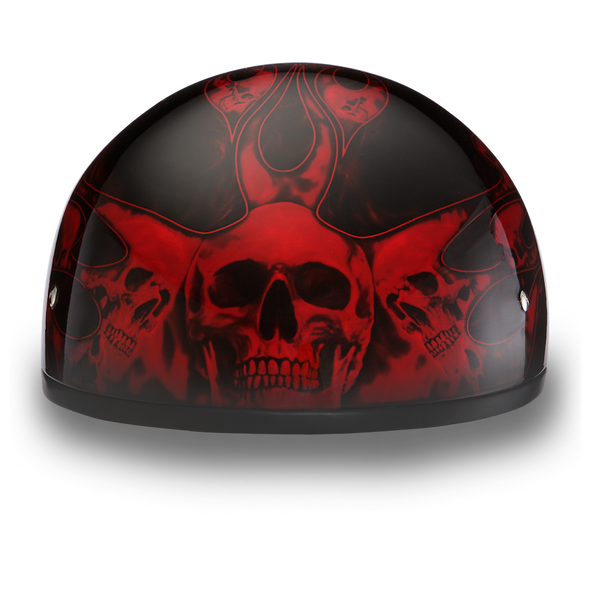 DOT Motorcycle Helmet - Skull Red Flames - Shorty - D6-SFR-DH