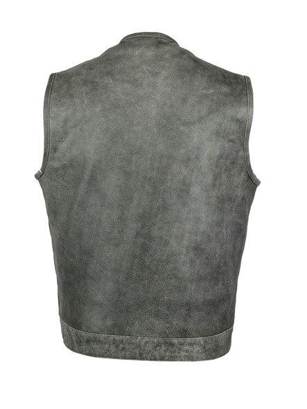 Leather Motorcycle Vest - Men's - Gray - Gun Pockets - Up To 12XL - DS191V-DS Leather Motorcycle Vest - Men's - Gray - Gun Pockets - Up To 12XL - DS191V-DS