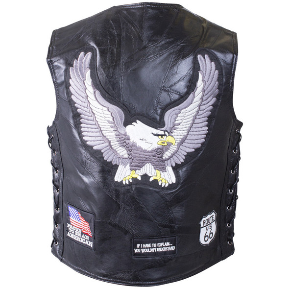 Patchwork Leather Vest - Men's - 6 Patches - Biker - GFVBIK6-BN Patchwork Leather Vest - Men's - 6 Patches - Biker - GFVBIK6-BN