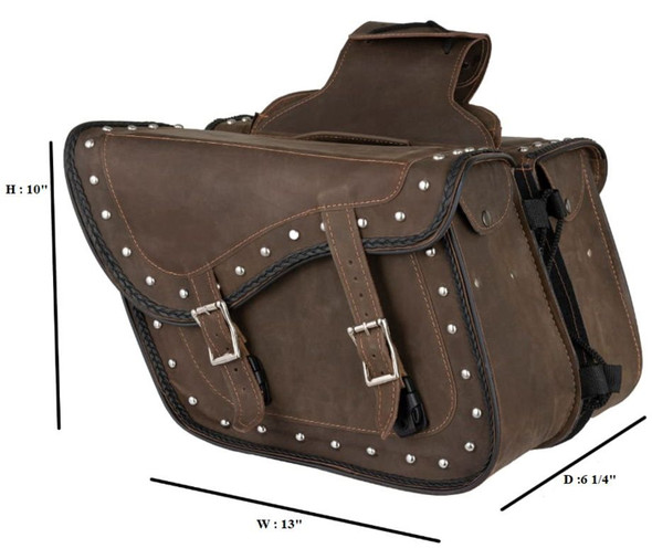 Saddlebags - Leather - Vintage Brown - Studs - Motorcycle Luggage - SD4065-STUD-BRN24-DL Saddlebags - Leather - Vintage Brown - Studs - Motorcycle Luggage - SD4065-STUD-BRN24-DL