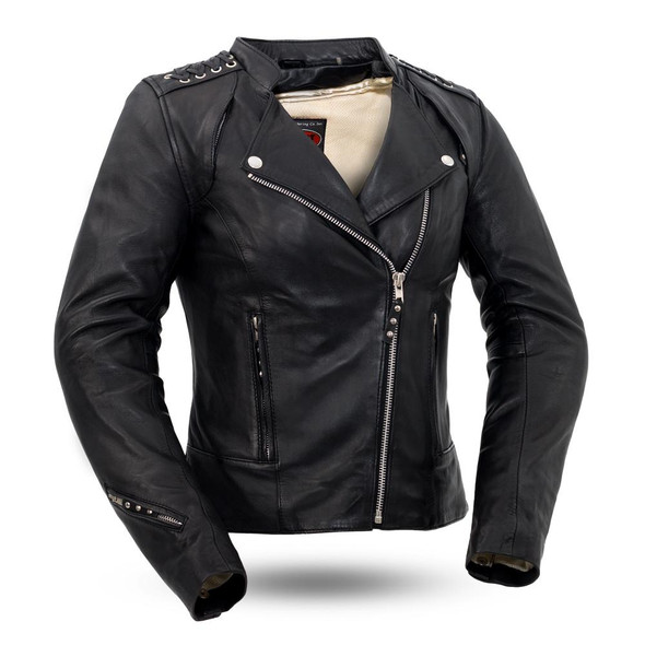 Black Widow - Women's Leather Motorcycle Riding Jacket With Lace Detail - FIL191SDMZ-FM Black Widow - Women's Leather Motorcycle Riding Jacket With Lace Detail - FIL191SDMZ-FM