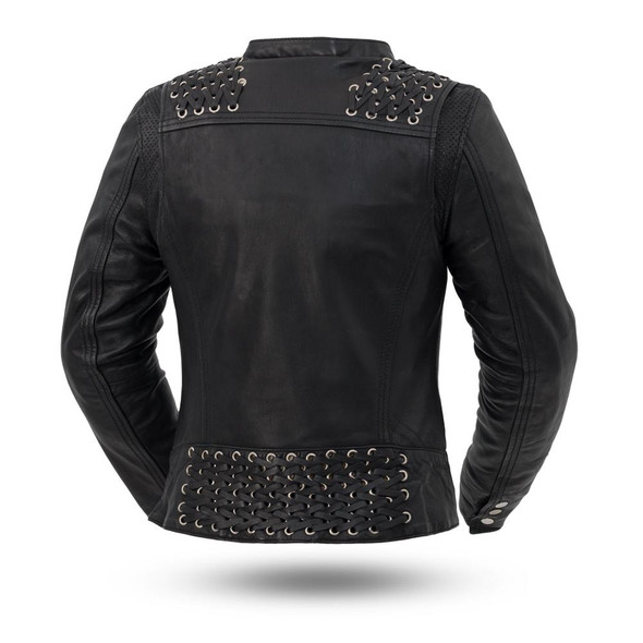 Black Widow - Women's Leather Motorcycle Riding Jacket With Lace Detail - FIL191SDMZ-FM Black Widow - Women's Leather Motorcycle Riding Jacket With Lace Detail - FIL191SDMZ-FM