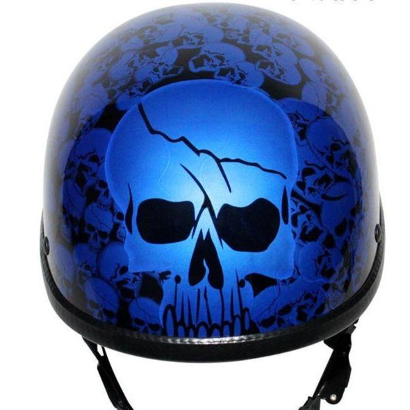 Novelty Motorcycle Helmet - Blue Skull Boneyard - Shorty - H6401-BLUE-DL