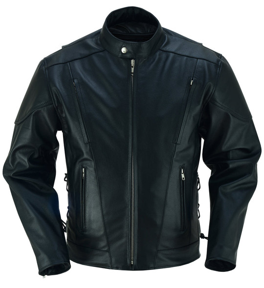 Leather Motorcycle Jacket - Men's - Black - Up To Size 8XL