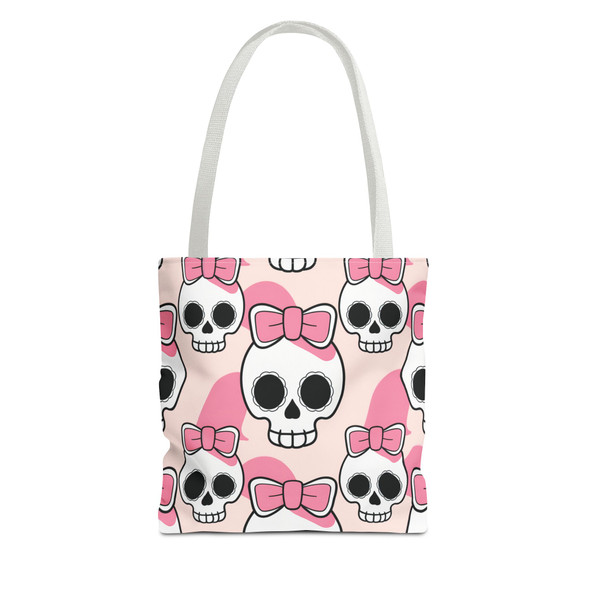 Cute Skull with Coquette Bows - Pink Black White - Multiple Handle Color Choice - Tote Bag