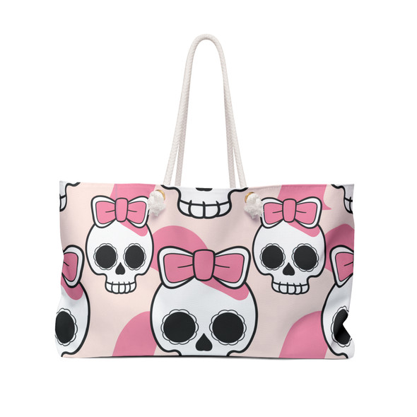 Weekender Bag - Pink Skull with Coquette Bow Design