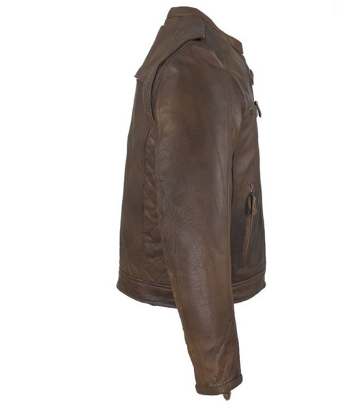 Leather Motorcycle Racer Jacket - Men's - Cool Diamond Pattern - Brown - MJ821-BRN-11-DL