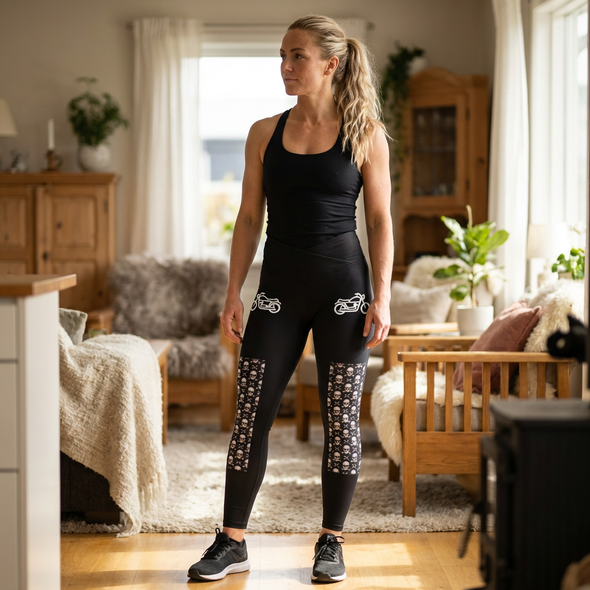 Skull & Motorcycle Women’s Luxe Leggings - Gothic Biker Yoga Pants