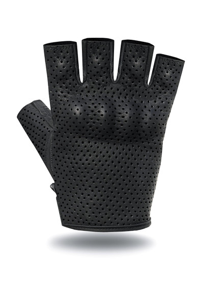Leather Gloves - Men's - Motorcycle - Fingerless - Perforated - Hard Knuckle -T-GL71-DL