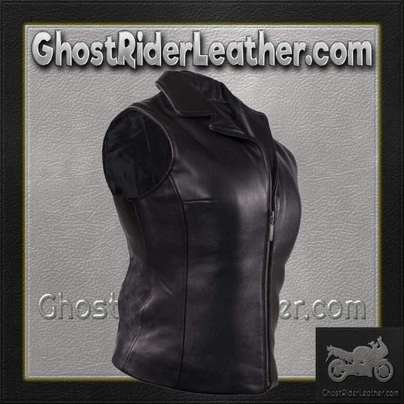 Classic Style Women's Leather Vest with Zipper Front Closure - SKU LV444-DL Classic Style Women's Leather Vest with Zipper Front Closure - SKU LV444-DL