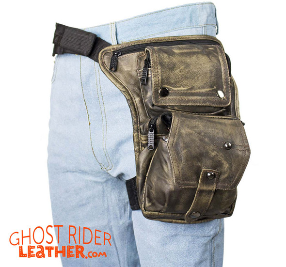 Leather Thigh Bag - Gun Pocket - Distressed Brown - Motorcycle - AC1025-12-DL Leather Thigh Bag - Gun Pocket - Distressed Brown - Motorcycle - AC1025-12-DL