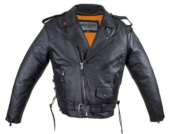 Embossed Eagle Motorcycle Jacket with Side Laces and Live To Ride - SKU MJ703-SS-DL