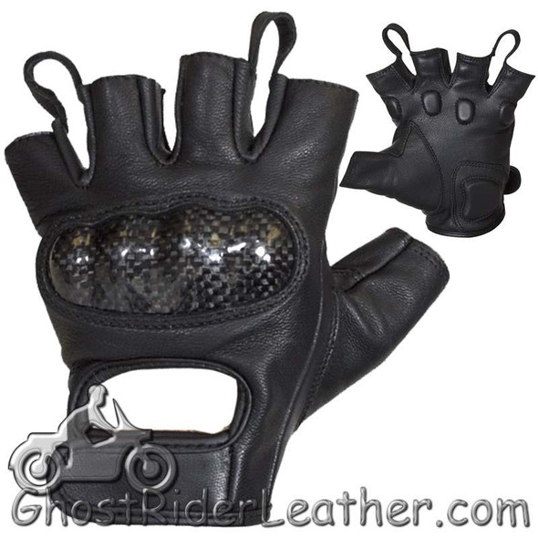 Leather Motorcycle Gloves - Women's - Fingerless - Studs Design - DS85-DS