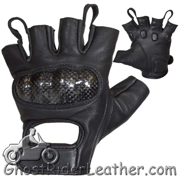 Leather Motorcycle Gloves - Fingerless - Brown - Unisex - AL3010-AL