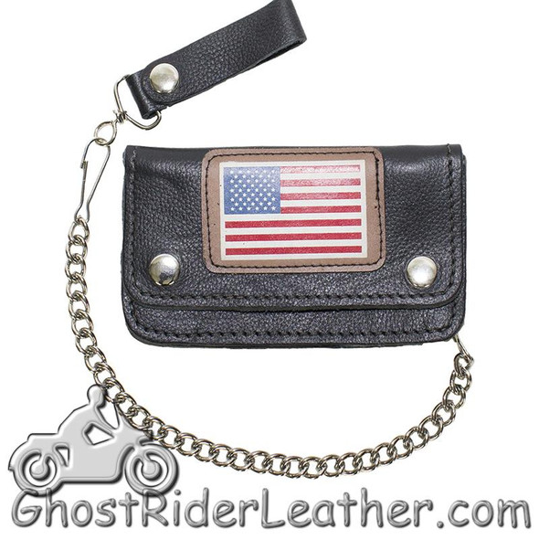 Heavy Duty Leather Chain Wallet with USA Flag - SKU GRL-WALLET9-11-HD-DL