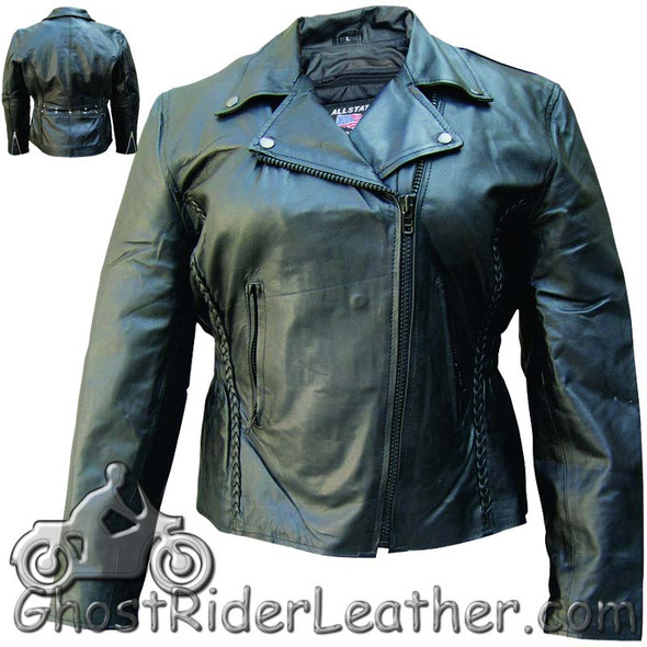 Ladies Biker Leather Jacket With Braid Trim - SKU AL2103-AL Ladies Biker Leather Jacket With Braid Trim - SKU AL2103-AL