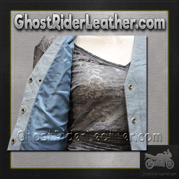 Women's Blue Leather Vest with Side Laces and Braid Design - SKU LV221-15-DL Women's Blue Leather Vest with Side Laces and Braid Design - SKU LV221-15-DL