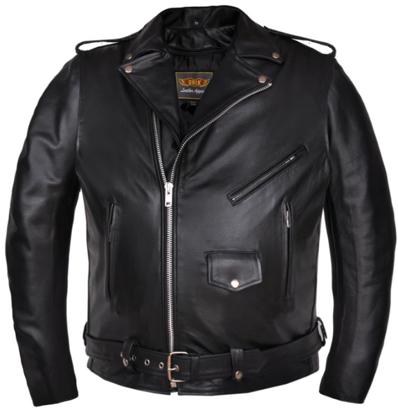 Men's Big Size Leather Motorcycle Jacket with Side Laces - Up To Size 66 - SKU 14.00-UN