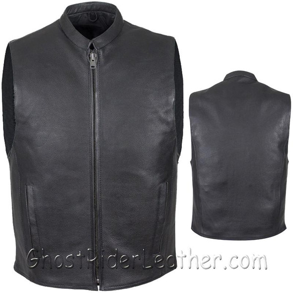 Mens Leather Motorcycle Club Vest with Zipper Front / SKU MV8001-DL