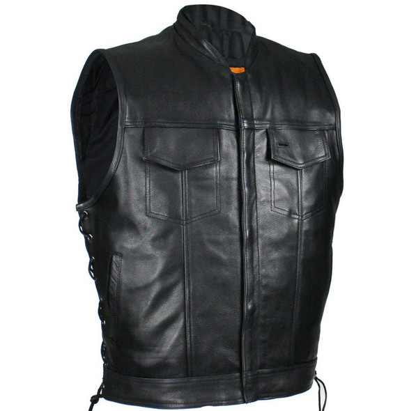 Leather Motorcycle Vest - Men's - Up To Size 64 - Club - MV9320-ZIP-11-DL Leather Motorcycle Vest - Men's - Up To Size 64 - Club - MV9320-ZIP-11-DL