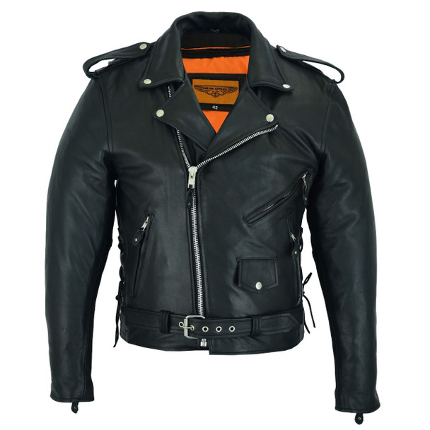 Leather Motorcycle Jacket - Men's - Side Laces and Vents - Up To Size 64 - MJ201-88-SLV-DL