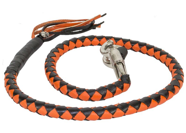 Get Back Whip in Black and Orange Leather - 42 Inches - Motorcycle Accessories -  GBW9-11-DL