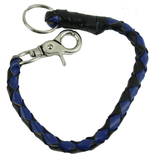 Key Chain - Get Back Whip Style  in Black and Blue Leather - 14 Inches Long - SKU KC-GBW2-DL