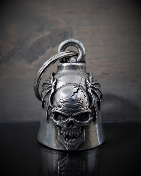 Skull Batwing - Pewter - Motorcycle Gremlin Bell - Made In USA - SKU BB59-DS
