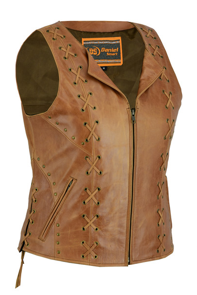 Leather Vest - Women's - Ultra Soft Brown - Lacing Design - RC236-RC