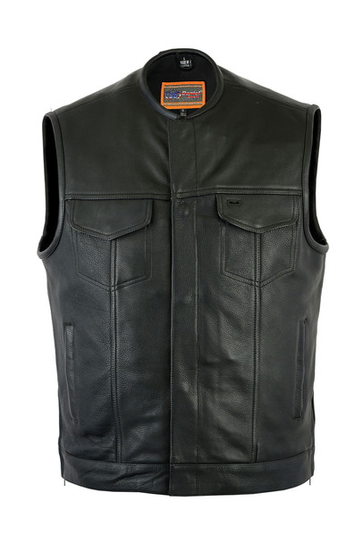 Leather Motorcycle Vest - Men's - Gun Pockets - 10" Zipper - Up To 12XL - RC187-DS