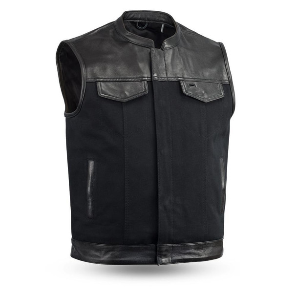 Leather and Canvas Motorcycle Vest - Men's - Up To 8XL- Collar - 49/51 ...