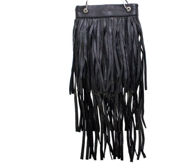 Black Leather Handbag - Belt Bag - Fringe - Chain - Small - BAG42-11-DL