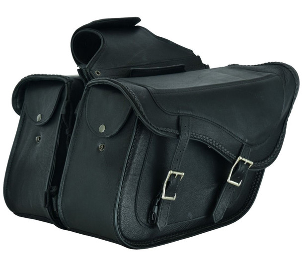 Saddlebags - Black Leather - Motorcycle Luggage - SD4065-NS-LEATHER-DL