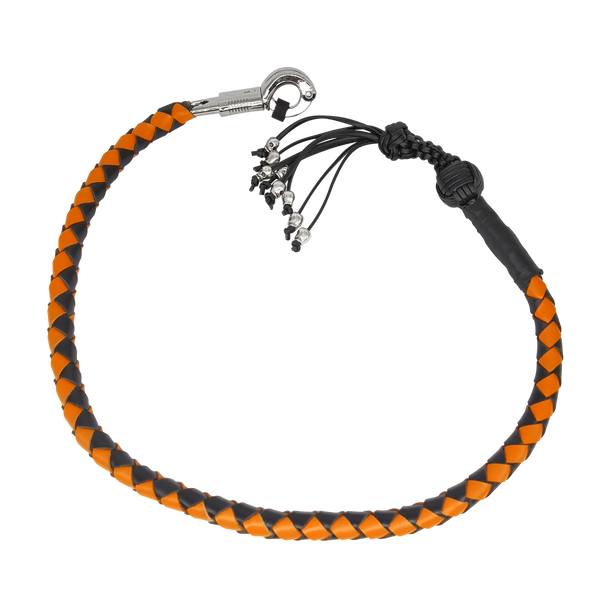 Get Back Whip - Black and Orange Leather - 36 Inches - Monkey Fist and Skulls - Motorcycle Accessories -  FGBW9-HS-DL