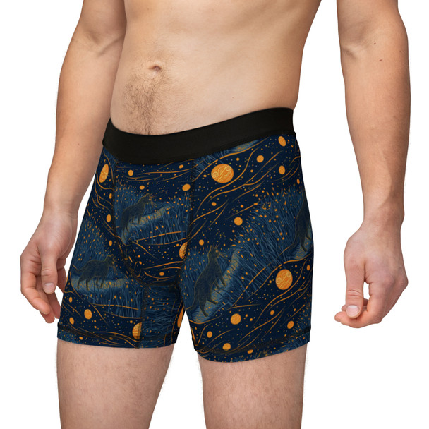 Cat and Planets Design on Black Background - Biker Apparel - Undies - Men's Boxers