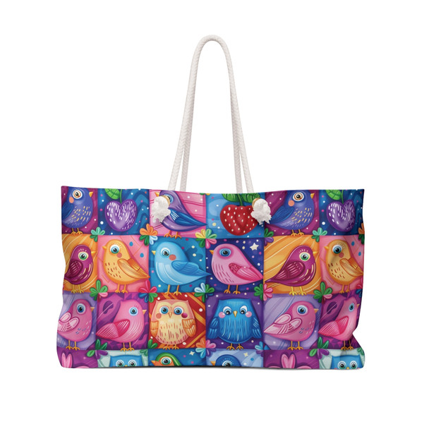 Birds in Squares Pattern - Multi Color - Weekender Bag - Tote