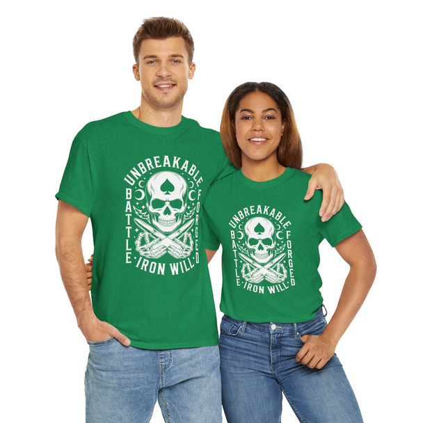 Motorcycle T-Shirt - Unbreakable Iron Will Battle Forged - Skull - Color Choice - Unisex Tee