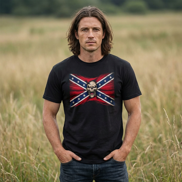 Confederate Flag - Angry Skull - Rebel - T-Shirt - Unisex Heavy Cotton Tee 2