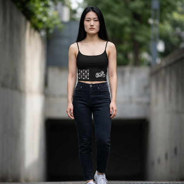 Women's Luxe Bra - Biker Skull Print Plus Motorcycle Crop Top