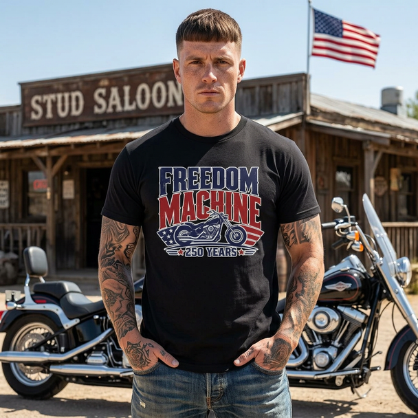 Motorcycle T-Shirt - 'Freedom Machine' 250 Years - Biker Ride Tee