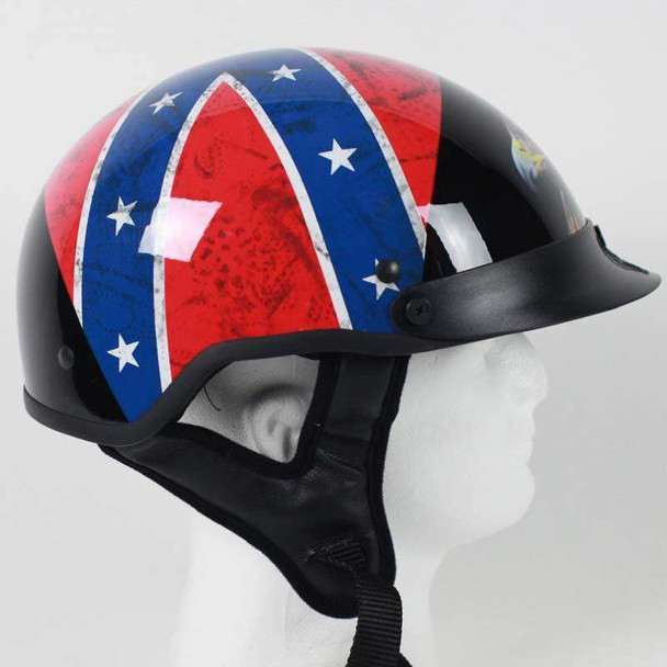 DOT Rebel Flag and Eagle Motorcycle Shorty Helmet - SKU GRL-1RF-HI