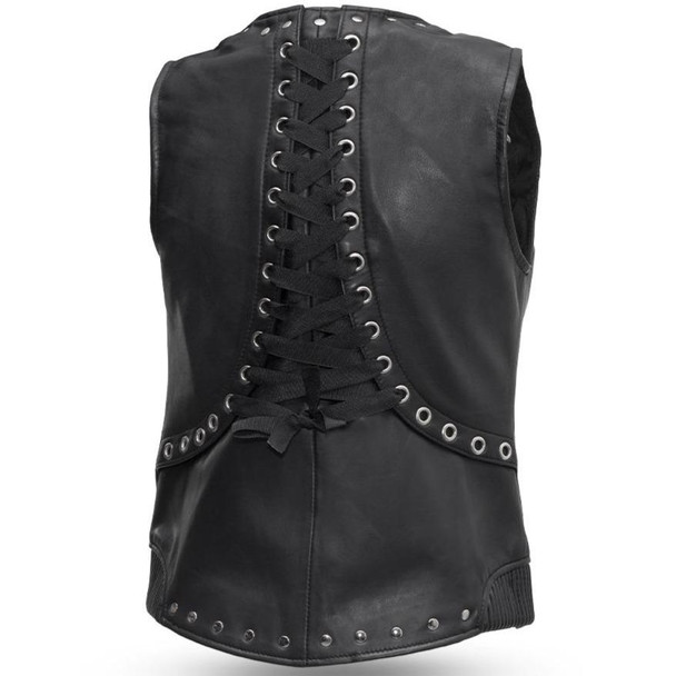 Leather Motorcycle Vest -Women's - Rivet Design - Empress - FIL575SDM-FM