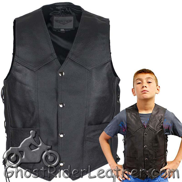 Leather Motorcycle Vest - Kid's - Children's - Side Laces - KD392-DL