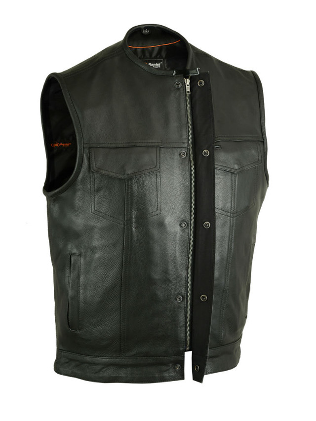 Leather Motorcycle Vest Men's Hidden Zipper Up To 12XL Big and