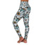 Aqua Daisies Pattern - Aqua and White on Black - High Waisted Yoga Leggings - Pants