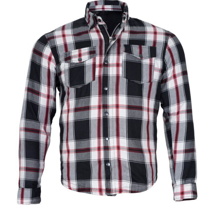 Flannel Motorcycle Shirt - Men's - Armor - Up To Size 5XL - Red White Black Plaid - SHR14-CC-DL