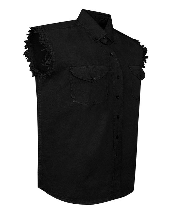 Denim Work Shirt - Men's - Solid Black - Sleeveless - Up To 5XL - MSLW-S.BLK-DL