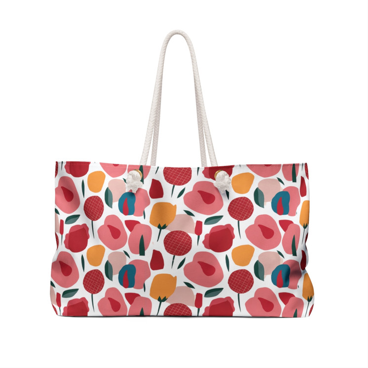 Pink Modern Stylized Roses Pattern - Pink Red Yellow on White - Weekender Bag - Tote