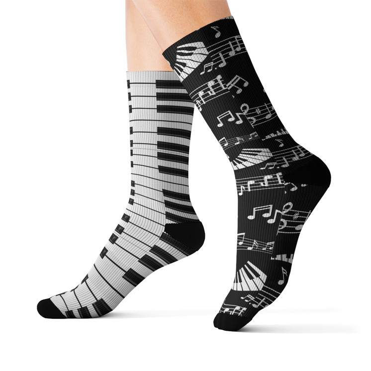 Musical Notes - Piano Keys - Black and White - Footwear - Sublimation Socks