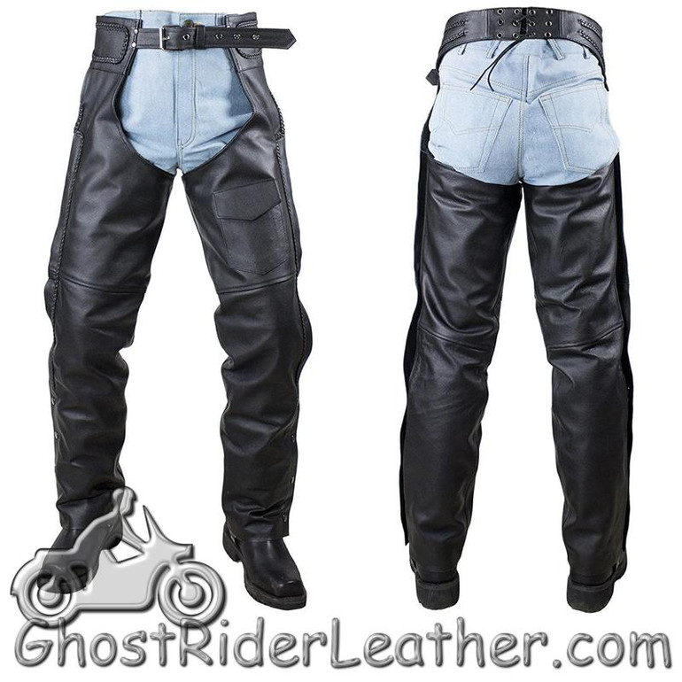 Naked Leather Chaps with Braid Design for Men or Women - SKU C4326-11-DL